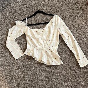 Nasty Gal White Peplum Long Sleeve Top with Red Polka Dots